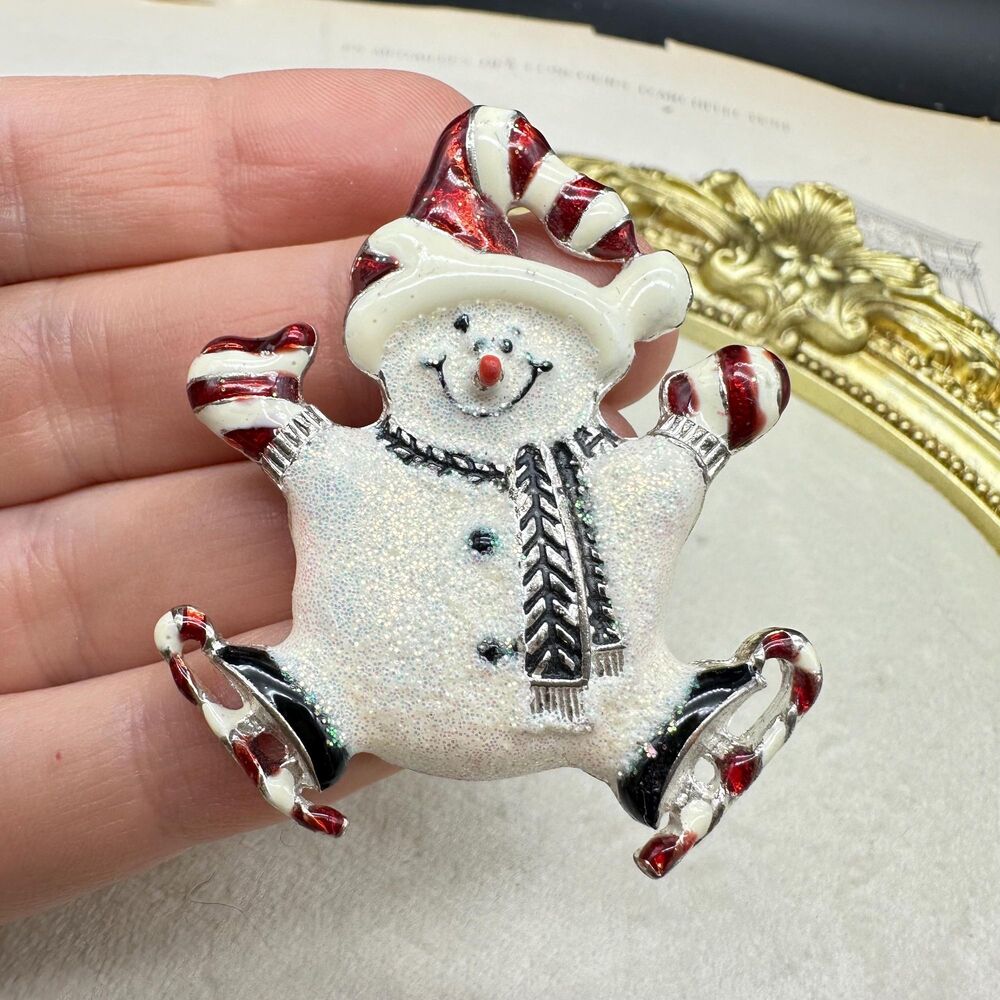 Vintage Ice Skating Snowman Brooch Pin